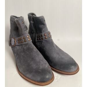 Sofft Allene Suede Ankle Boots 7 Gray/Blue Studded Moto Western Booties Buckle